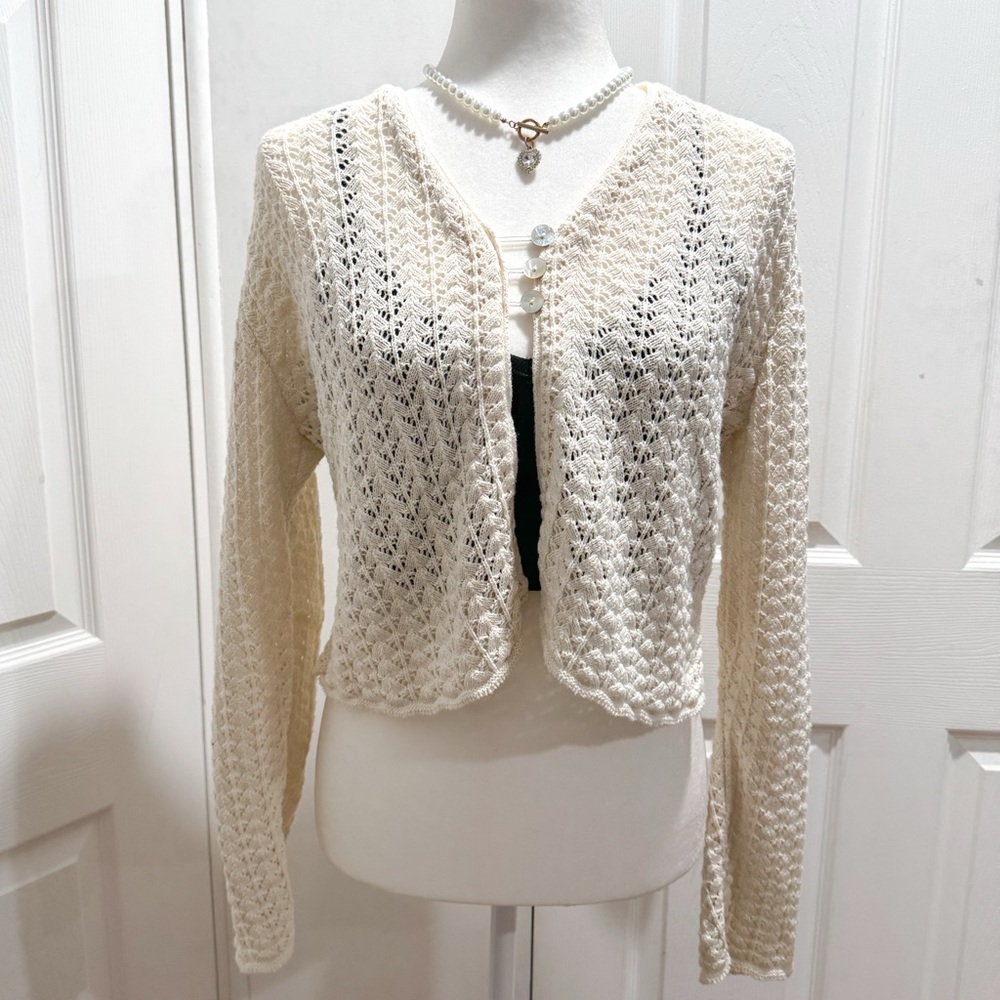 Vintage 90s It's Our Time Open Knit Cream White Cardigan